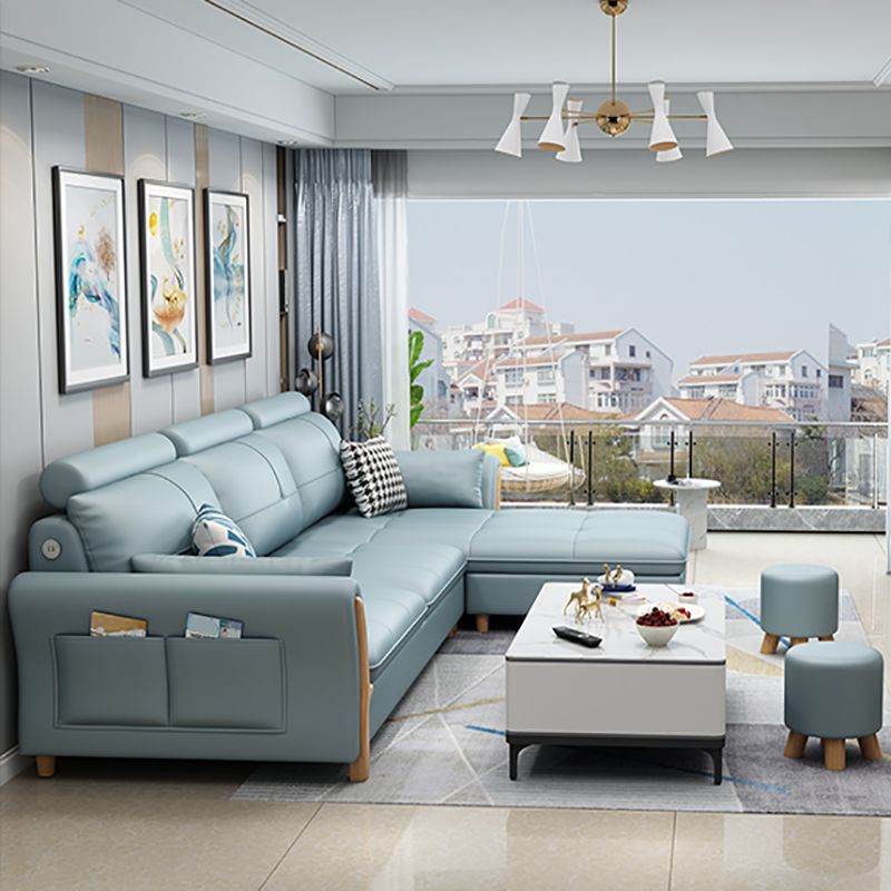 64"W Scandinavian Sectional Sofa Storage Leather Tufted Sectional