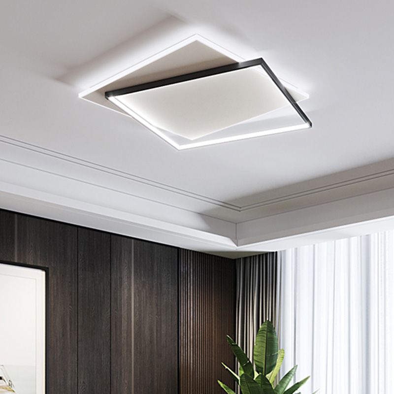 Simplicity LED Ceiling Lamp Double Squares Geometric Shape Flush Mount Lighting Fixture with Acrylic Shade