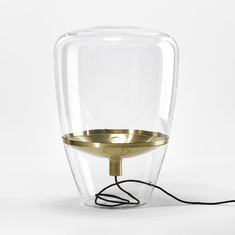 Lampada da notte triangolare in vetro trasparente/fumé/cognac, postmoderna, a 1 testa, con paralume interno per piattino, in nero/ottone