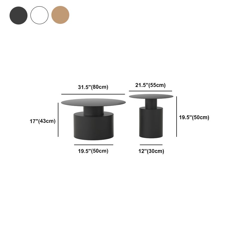 Round Metal Coffee Table Mid-century Modern Pedestal 2-Piece Cocktail Table