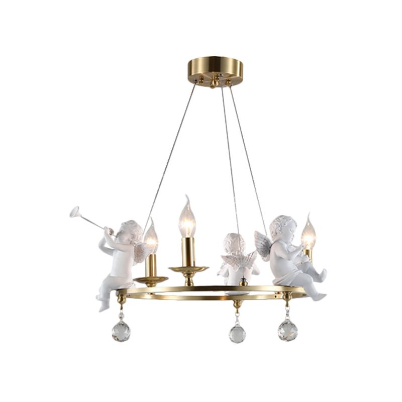 Candlestick Metallic Ceiling Pendant Nordic 3-Bulb Gold Hanging Chandelier with Angel Deco