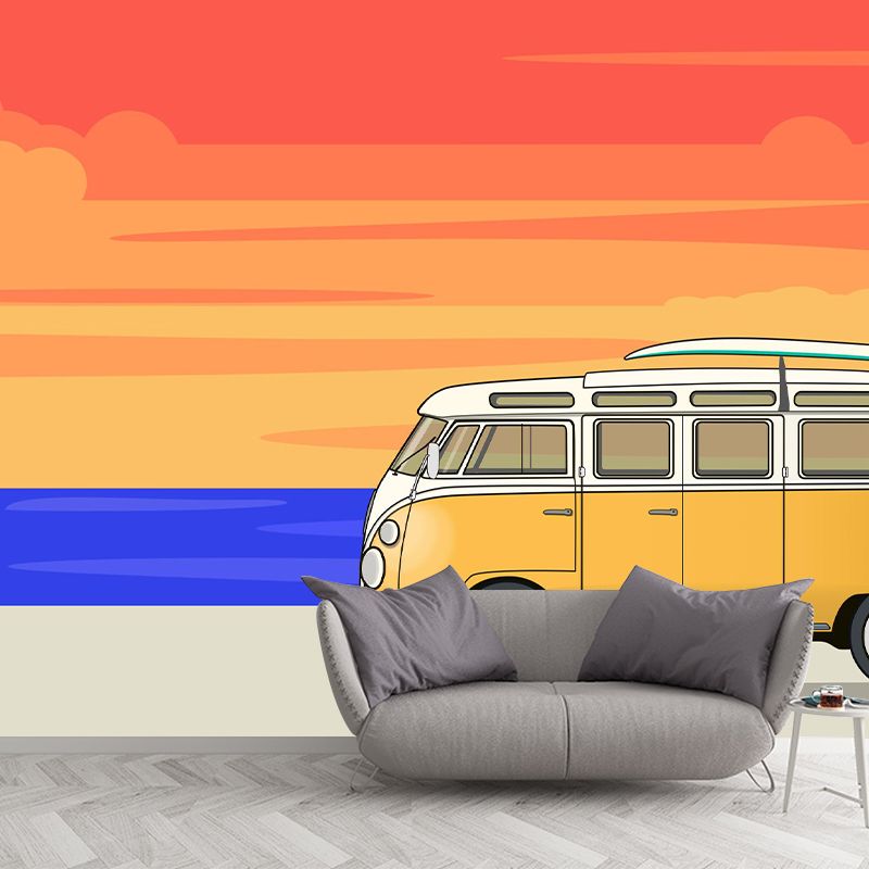 Tropical Palm Leaves Mural Wallpaper Light Color Wall Art for Sitting Room