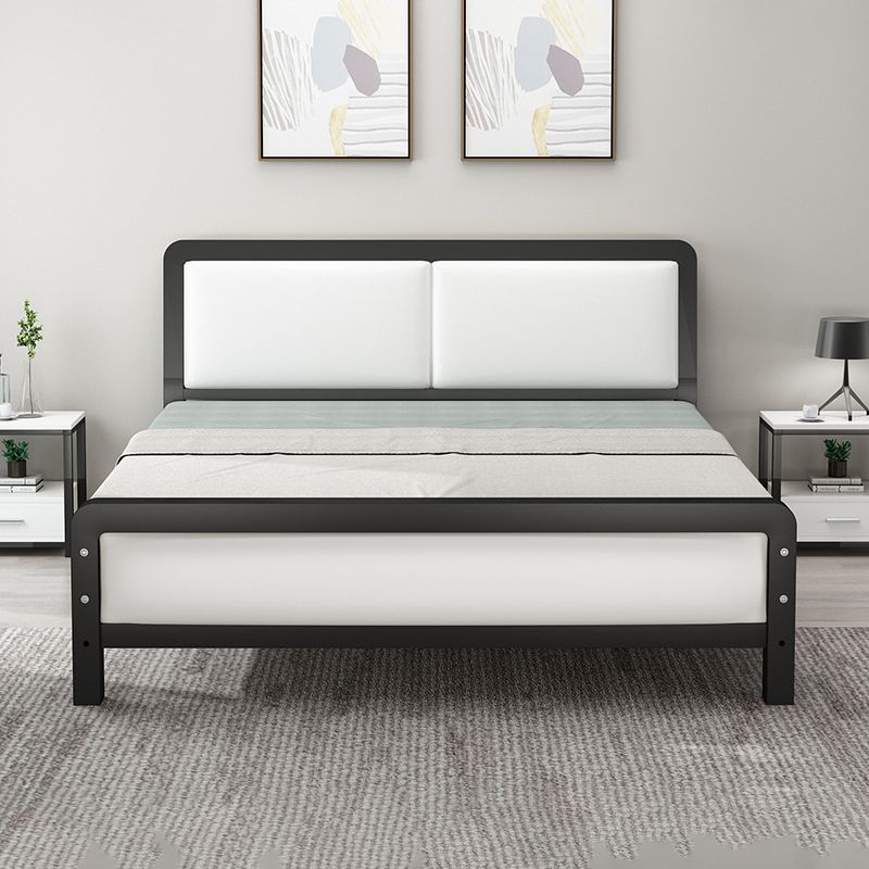 Modern Iron Wire-Grid Bed Frame 36.6" H Black & White Panel Bed with Headboard
