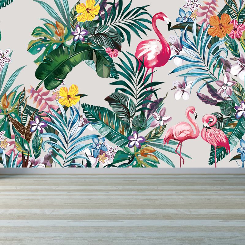 Stand-Up Flamingo Mural Decal Light Color Contemporary Wall Covering for Dining Room