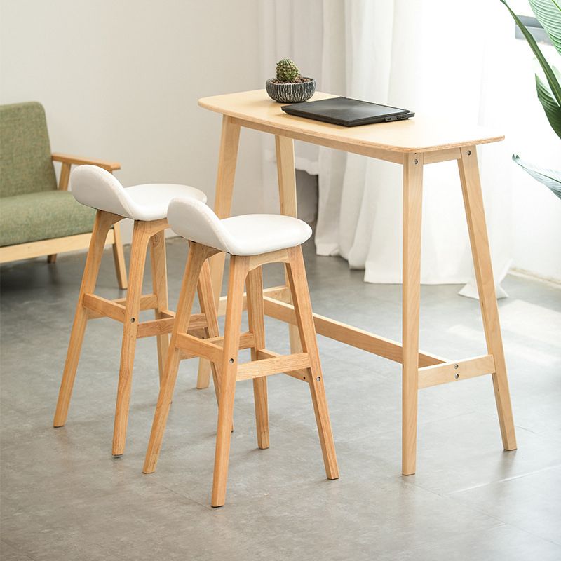 Scandinavian Natural Wood Counter Stools Low Back Bar Stools with Bucket Seat