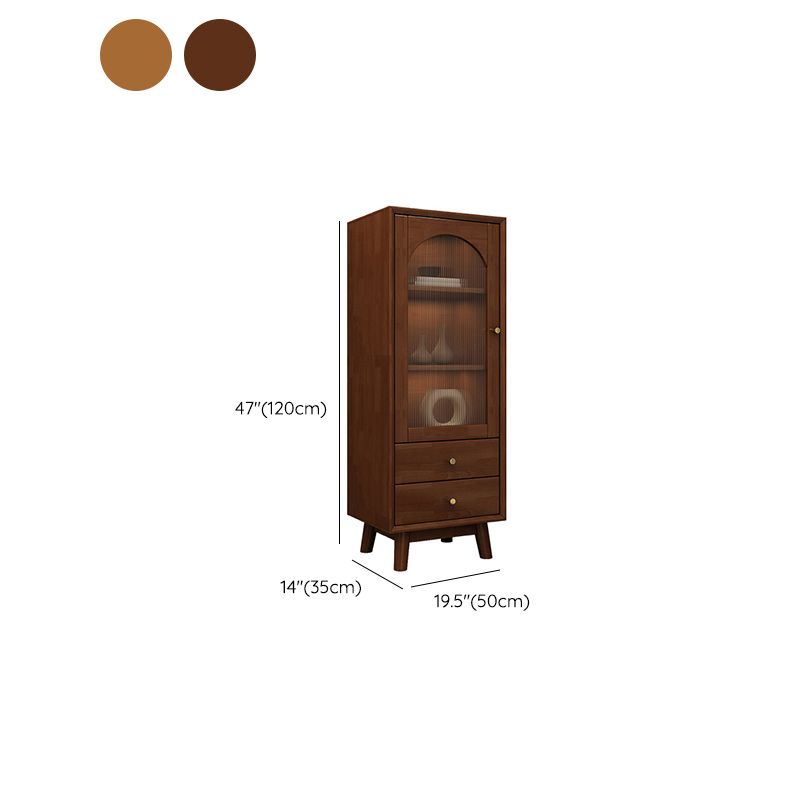 Rubberwood Accent Cabinet Modern Glass Paned Cabinet with Drawers