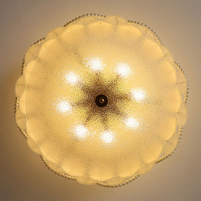 Round Shape Glass Flush Light Modern Style Multi Lights Flush Mount Fixture in Gold