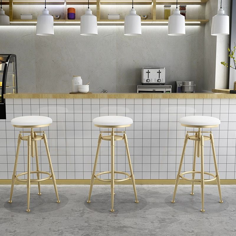 Glam Liftable Rotatable Counter Stool Iron Kitchen Bar Stool with Cushion and Pedal