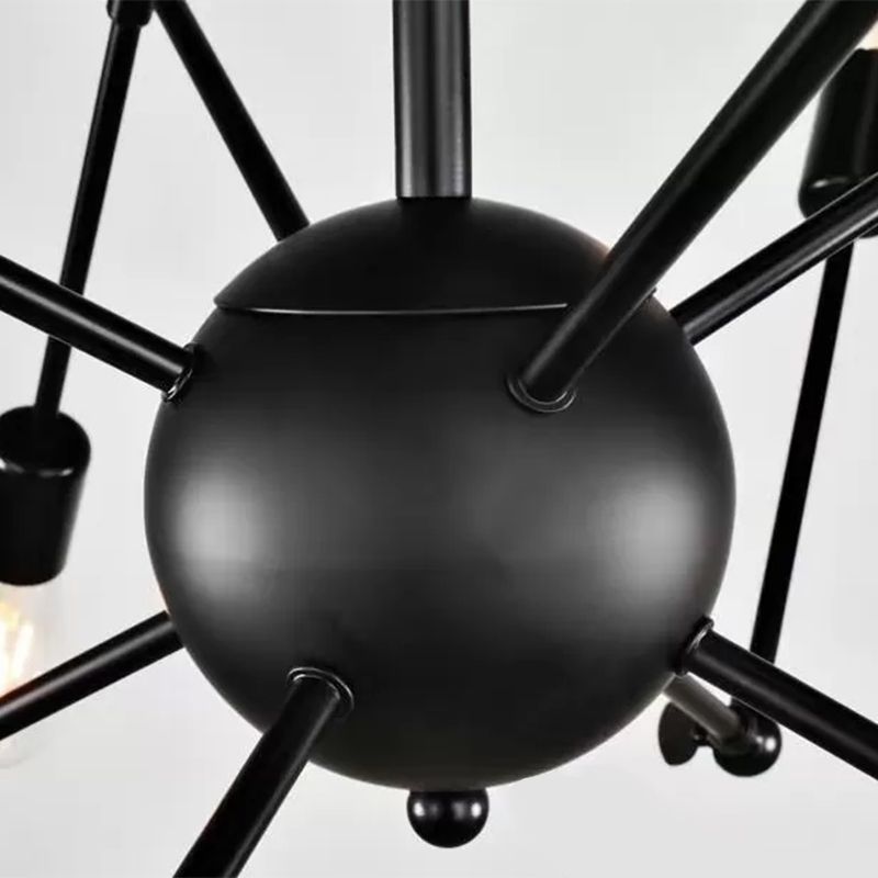 Radial Chandelier Lights Industrial Style Metal Hanging Pendant Lights in Black