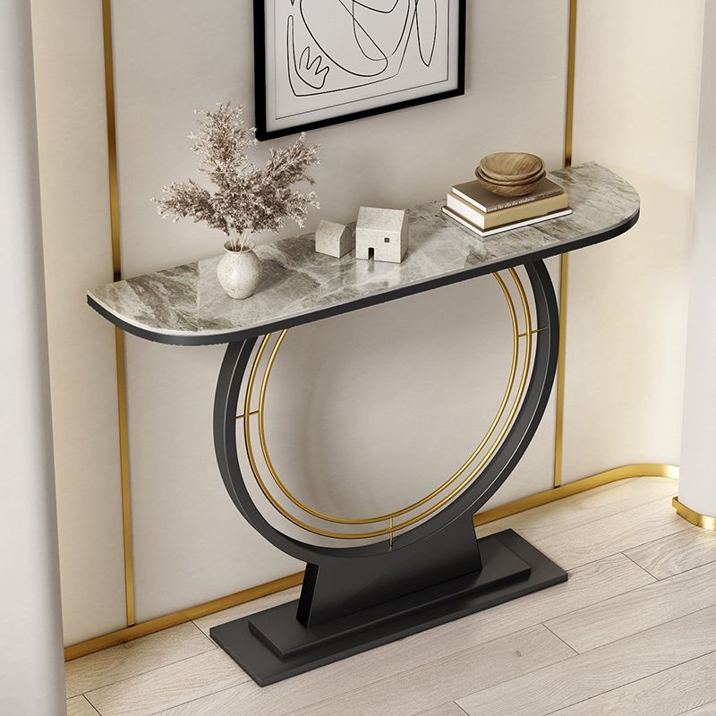 Half Moon Stone Console Table Ironcraft Frame Accent Table for Hall