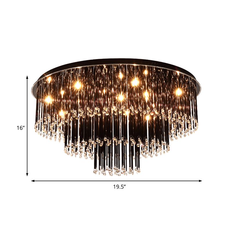 19.5"/23.5" W Tiered Flush Mount Lamp Modern Black Crystal 8/10 Bulbs Flush Mount Chandelier for Bedroom