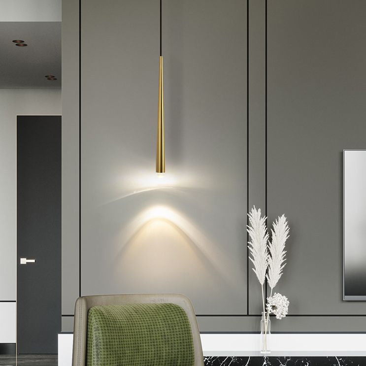Lange kegel messing led hangend licht lampje Noordse stijl minimalisme metalen hanger lamp met kristalschaduw