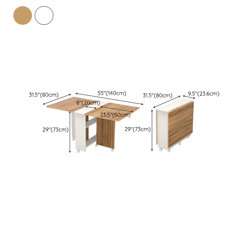 Modern Folding Dining Table Rectangle Wooden Tabletop with Storage
