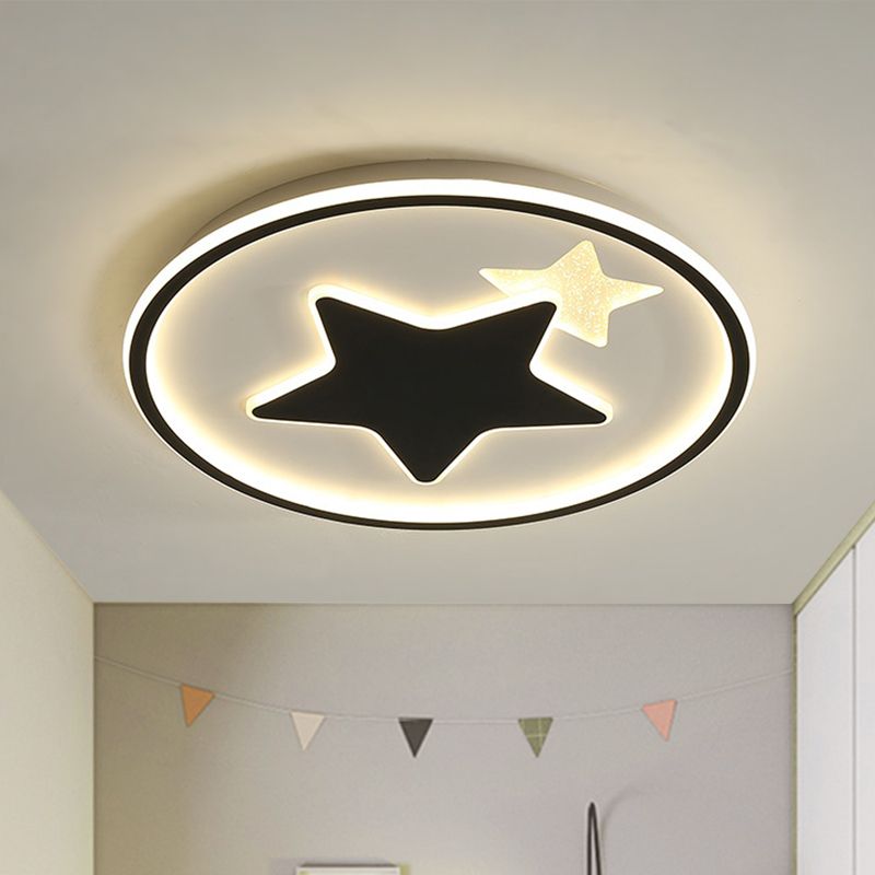 Star Bedroom Ceiling Light Fixture Acrylic LED Cartoon Close to Ceiling Lamp in Black/Pink/Blue