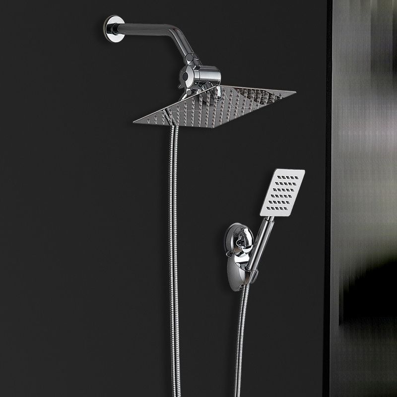 Silver Square Dual Shower Head Modern Water Filtration Wall-Mount Showerhead