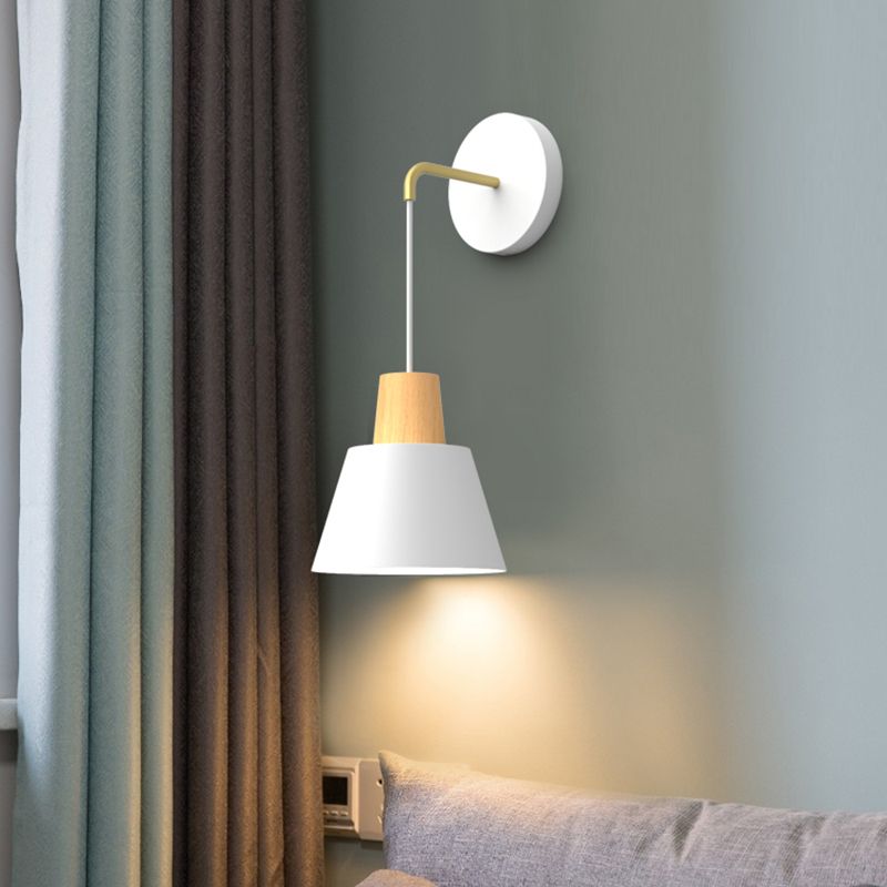 Geometric Shade Wall Hanging Lamp Macaron Style Iron 1 Bulb Bedroom Reading Wall Light