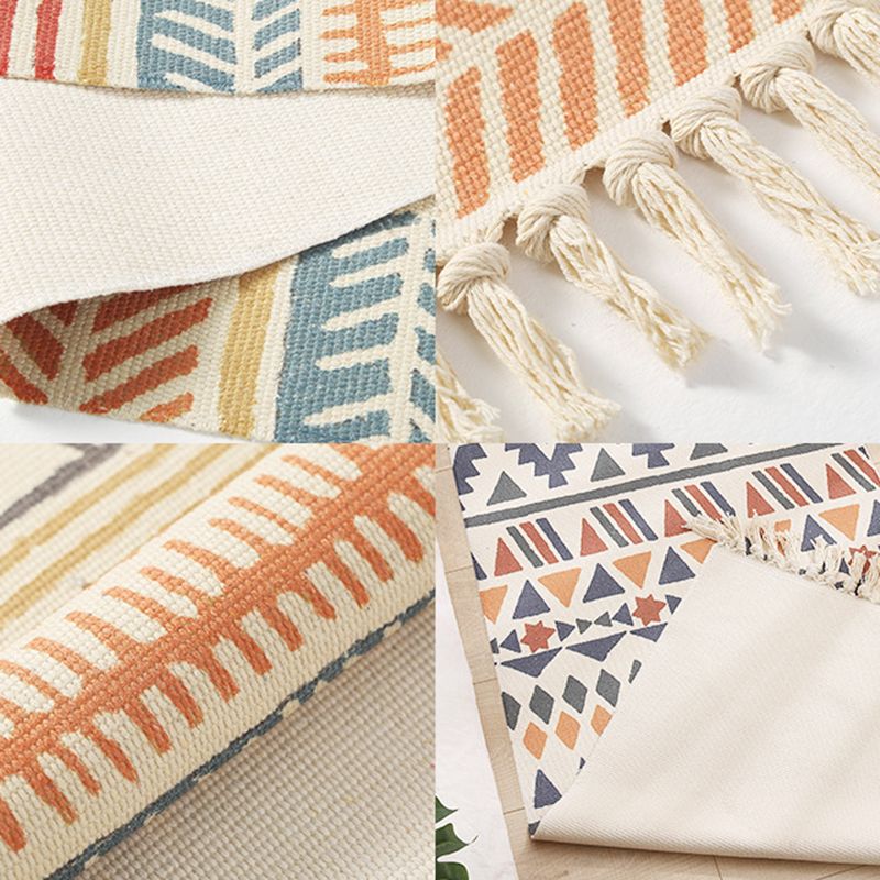 Multi-Color Moroccan Rug Polypropylene Geo Print Carpet Stain-Resistant Rug with Tassel for Bedroom