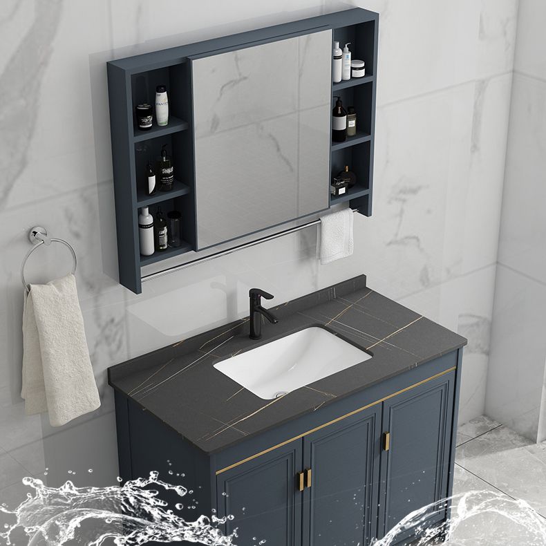 Blue Bathroom Vanity Metal Frame Single Sink Rectangle Mirror Bath Vanity with 2 Doors