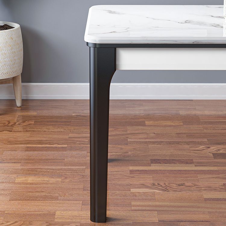 Traditional Style Marble Dining Set with White Fixed Table and 4 Black Legs Base