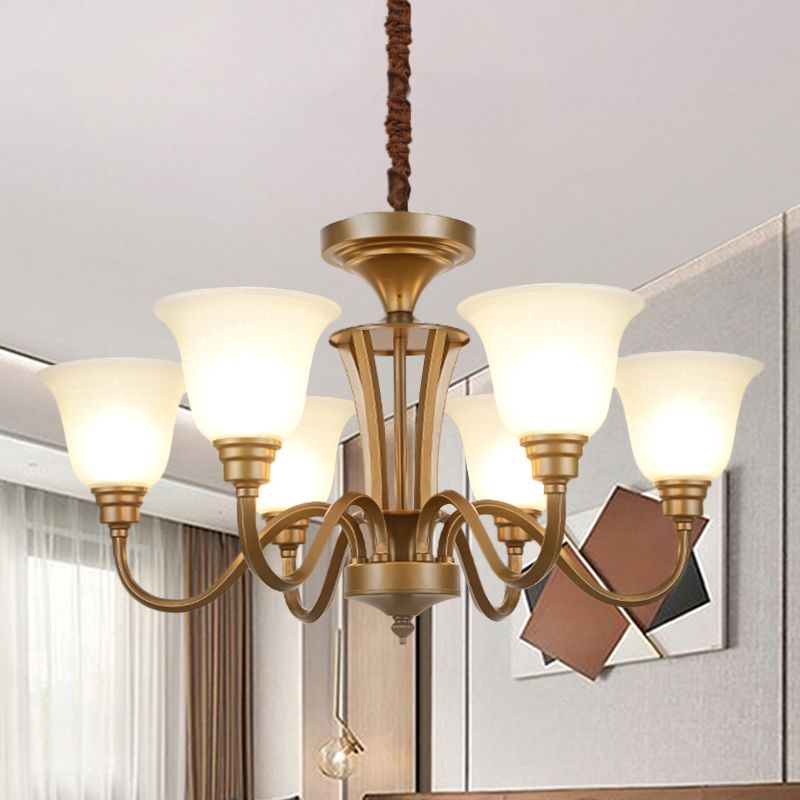 6/8 Lichten Bell Shade Pendant Kroonluchter Traditionele stijl Bruin mat Glazen Pendulum Licht