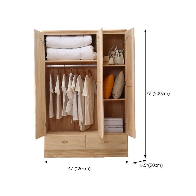 Pine Kid's Wardrobe Contemporary Kids Closet with Lower Storage Drawers