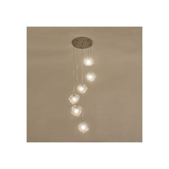 Rock Clear Glass Cluster Pendant Contemporary 5/6/8 Lights White Led Hanging Light Fixture with Round/Linear Canopy
