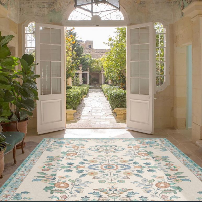 Einfache helle Farbe Absagter Teppich Polyester Ethnisches Blumenmuster Fläche Teppich nicht rutschfest