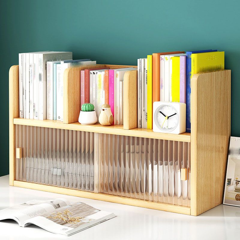 Closed Back Bookshelf Contemporary Solid Wood Bookcase with Doors