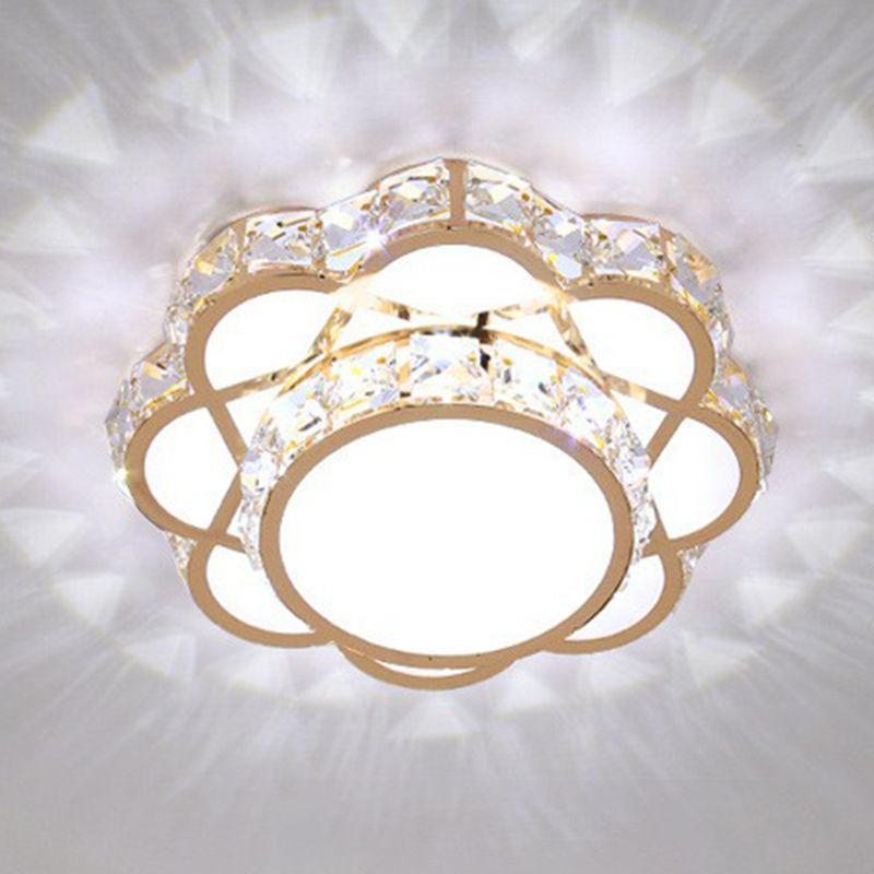 Floral Flush Ceiling Light Contemporary Crystal Rose Gold LED Flush Mount Lighting Fixture