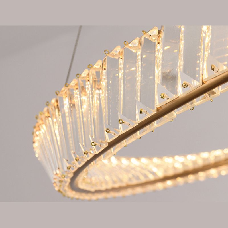 Modern Luxury LED Pendant Light Wrought Iron Circular Hanging Lamp with Crystal Shade