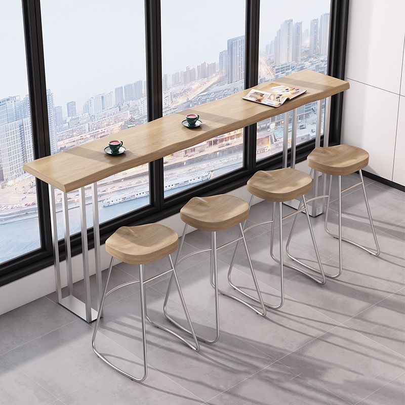 Modern Rectangle Solid Wood Bar Table Set 1/3/5 Pieces Counter Table with Backless Stools