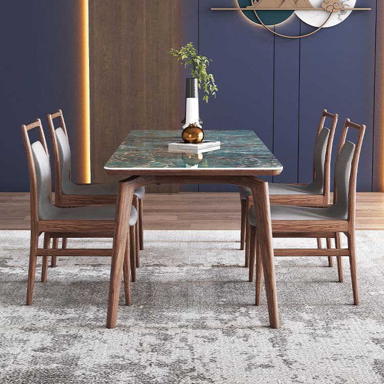 Modern Sintered Stone Top Dining Set 1/4/5/7 Pieces Walnut Dining Table with Chairs