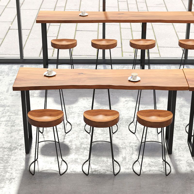 Natural Solid Wood Bar Table Industrial Black and Metal Base Bar Table