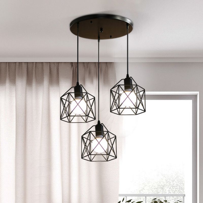 3 luci Birdcage multi pendente semplice in stile industriale Metal Multi Drop Affermazione per il ristorante