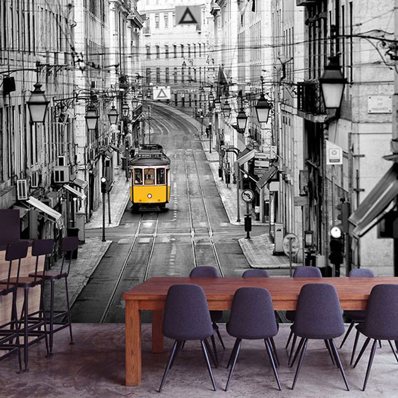 Giant Retro Industrial Wall Art Black and White Street and Bus Murals, Made to Measure