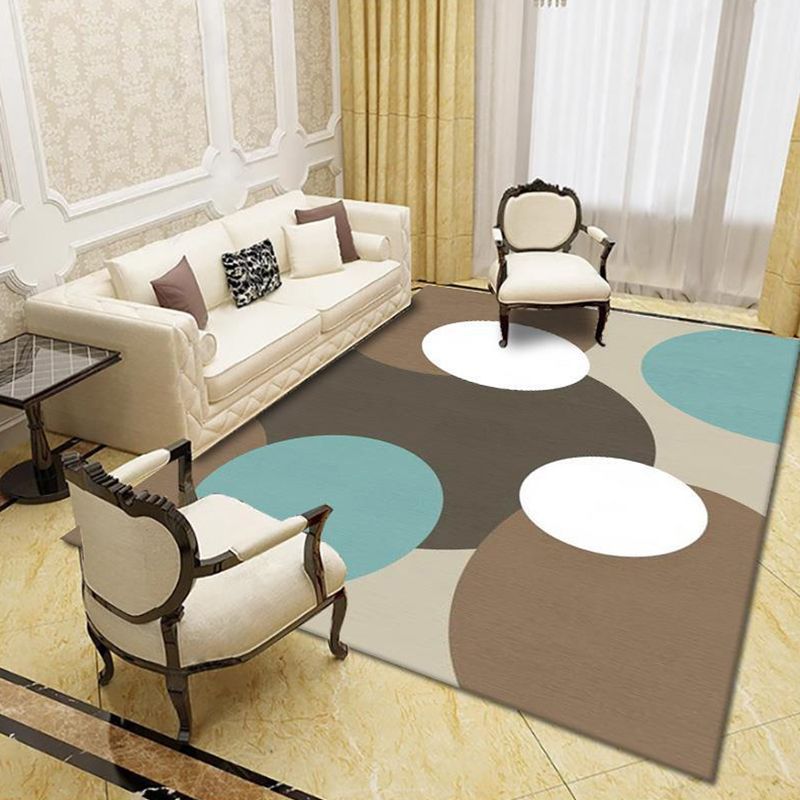 Modern Living Room Rug Multi Colored Geo Print Carpet Polypropylene Anti-Slip Pet Friendly Indoor Rug