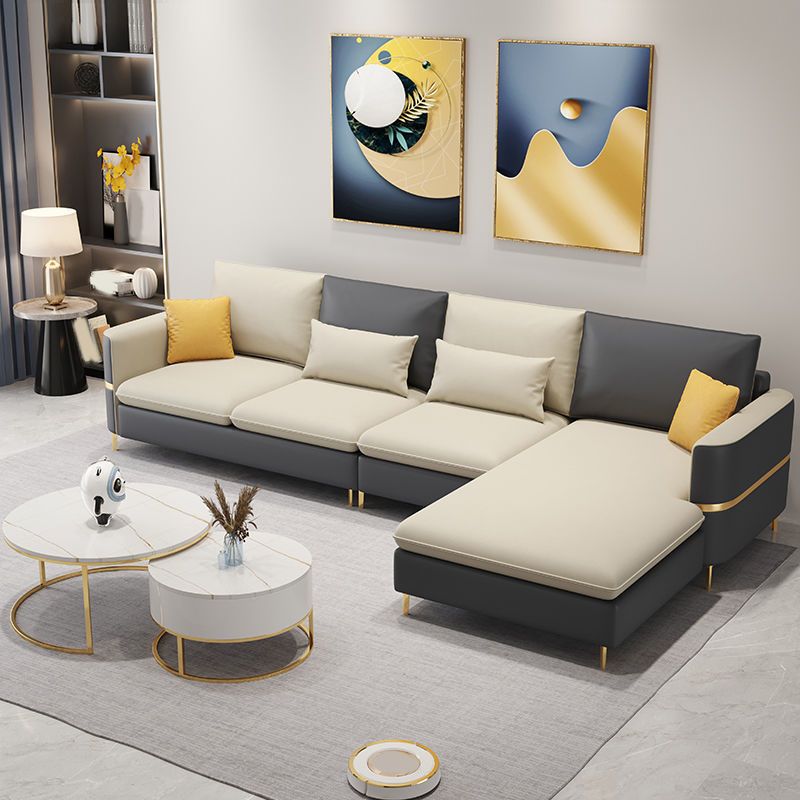35.4"H Modern Square Arm Faux Leather Sofa& Chaise for Living Room