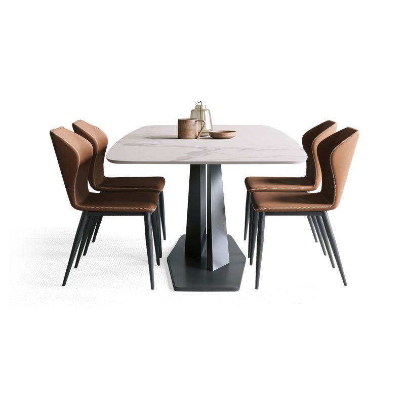 Minimalist Sintered Stone Dining Room Set with Rectangle Top and Black Base Dining Table Set