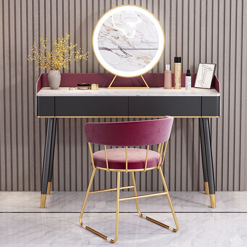 Contemporary Stone Top Makeup Vanity Desk with Wooden Drawer