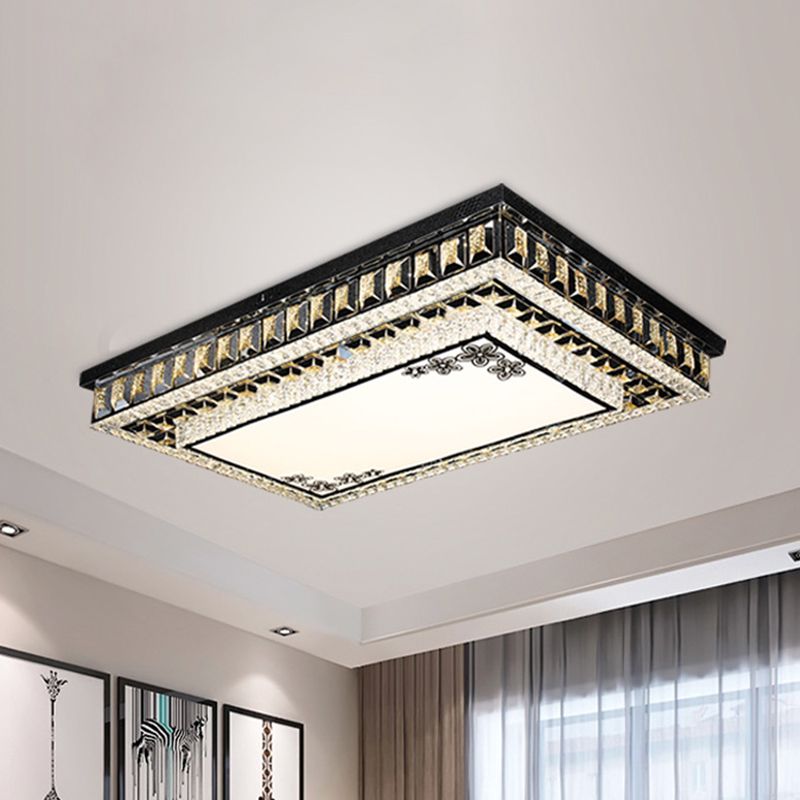 Inserito Cristallo Nero Flush Light Rettangolare LED Flush Monte Massimale Luce