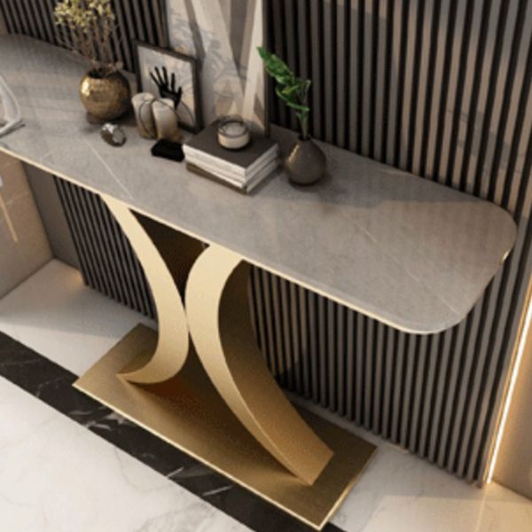 Glam Stone Oval Accent Table Scratch Resistant End Table for Hall