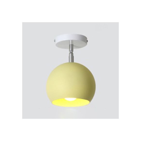 1 Light Metallic Semi-Flush Mount Light Macaron Blue/Pink Globe Shade Balcony Rotatable Ceiling Lamp