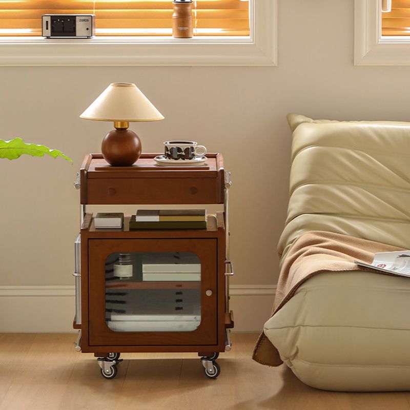 Modern Solid Wood Accent Side Table Rectangular Living Room with Storage