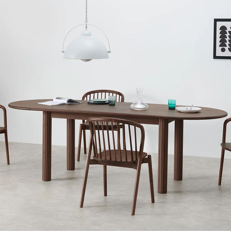 Oval Dining Table Pine Solid Wood Dining Table with 4 Legs for Kitchen