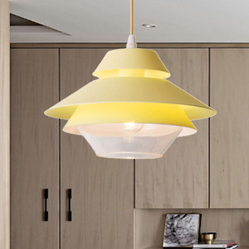 Macaron Stylish Flared Pendant Lighting Metallic 1-Light Living Room Hanging Ceiling Light in Blue/Green