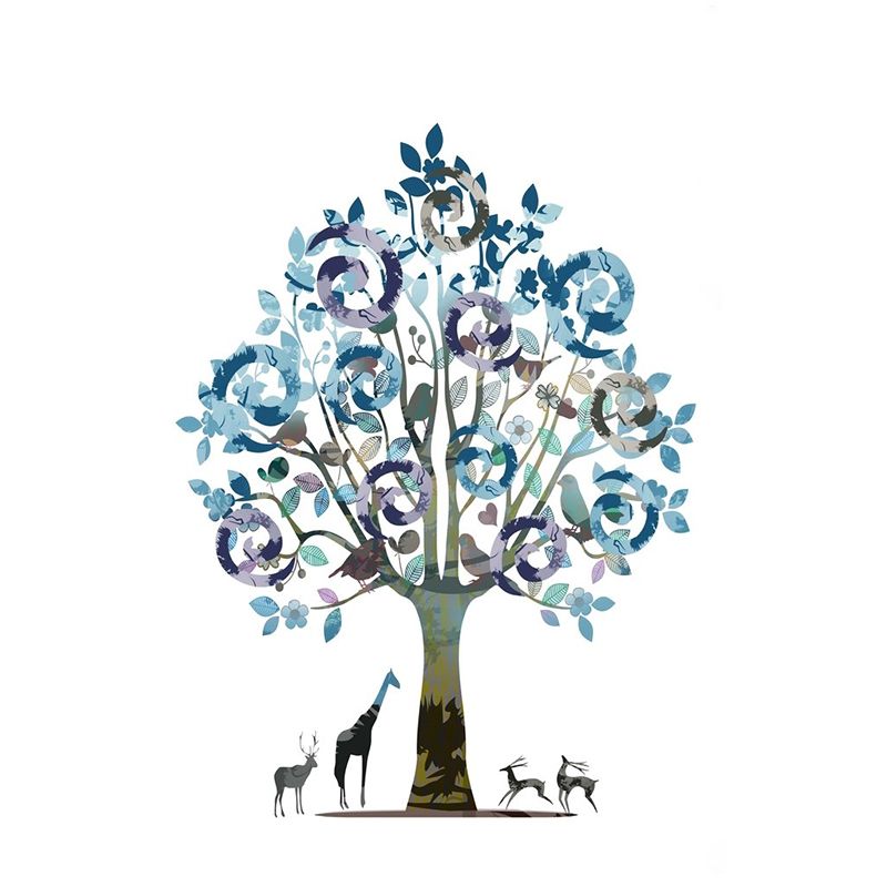 Tree Watercolor Plant Wallpaper Mural Contemporary Smooth Wall Art in Blue-Purple