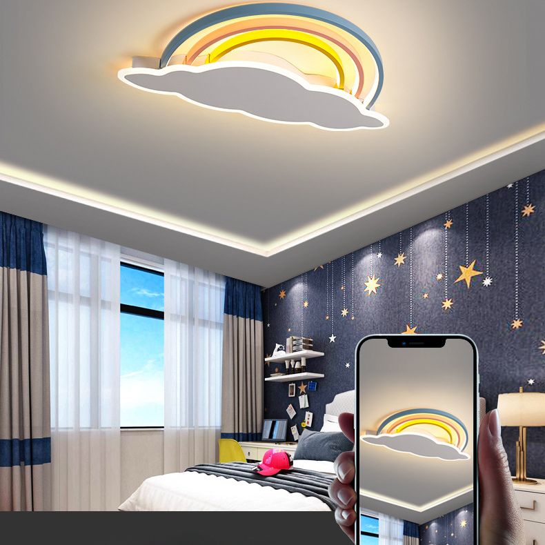 Luz empotrada de arco iris y nube, luz LED de montaje en techo multicolor de dibujos animados para dormitorio
