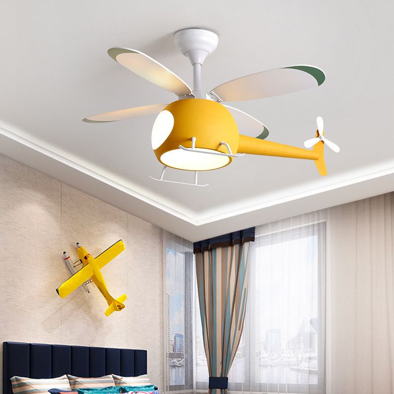 Children's Room Fan Light Fixture Airplane LED Semi-Flush Mount Ceiling Light