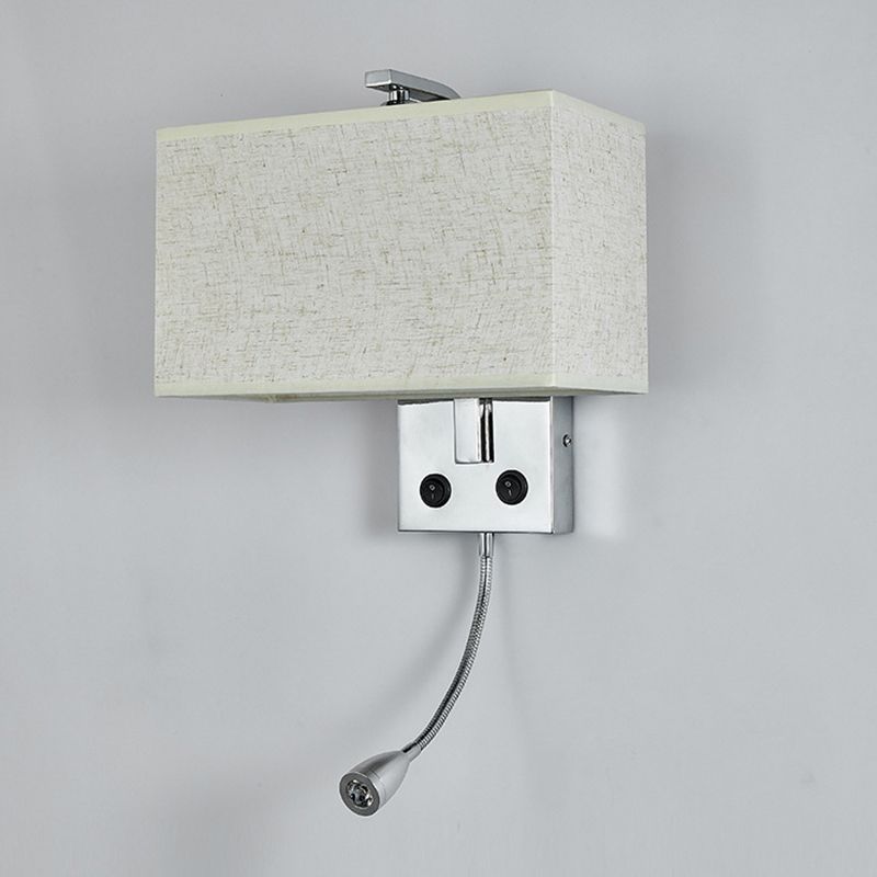 Metal Modern Adjustable Wall Sconce Rectangle Wall Light with Fabric Shade for Bedroom