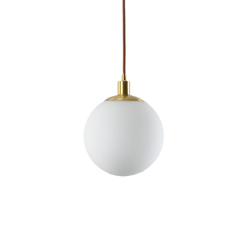 6"/8"/10" Wide Milky Glass Ball Pendant Light Post Modern Led Hanging Ceiling Lamp in Brass